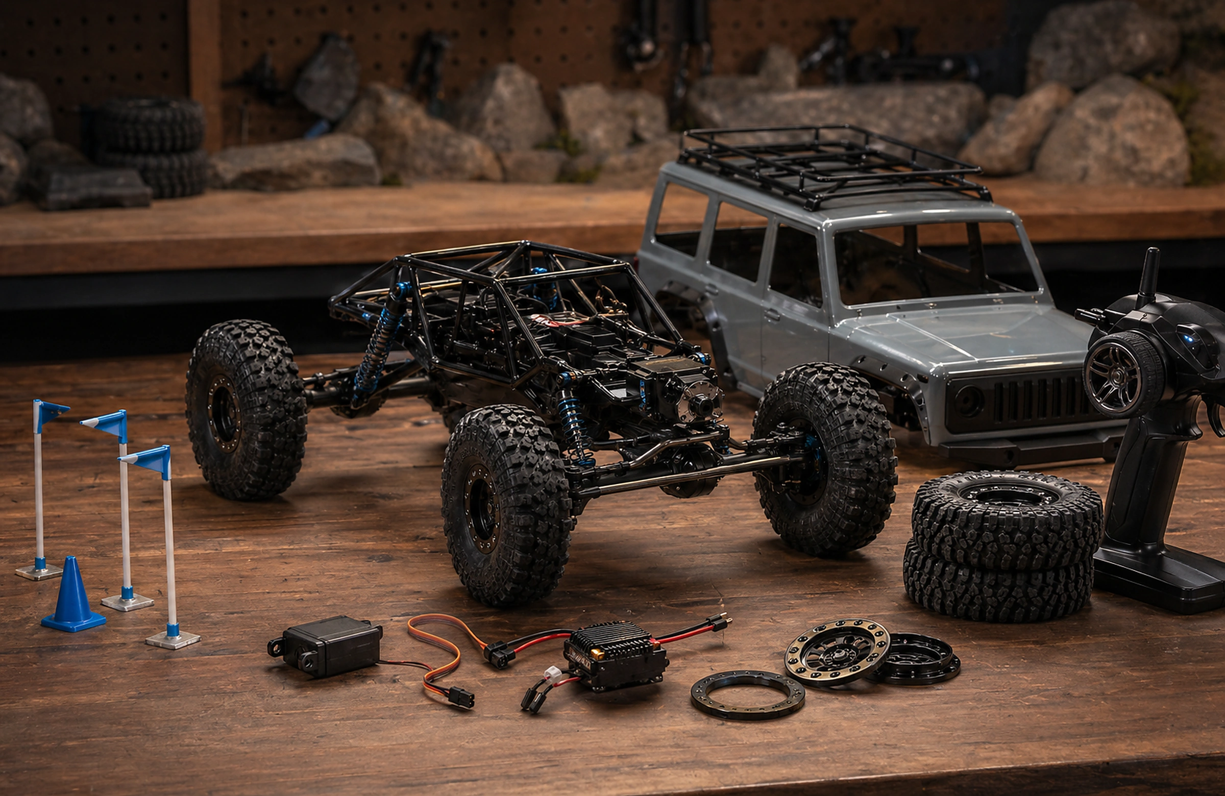 Photorealistic Crawlers Bot editorial hero image for Glossary, styled as a premium RC crawler field-guide scene.