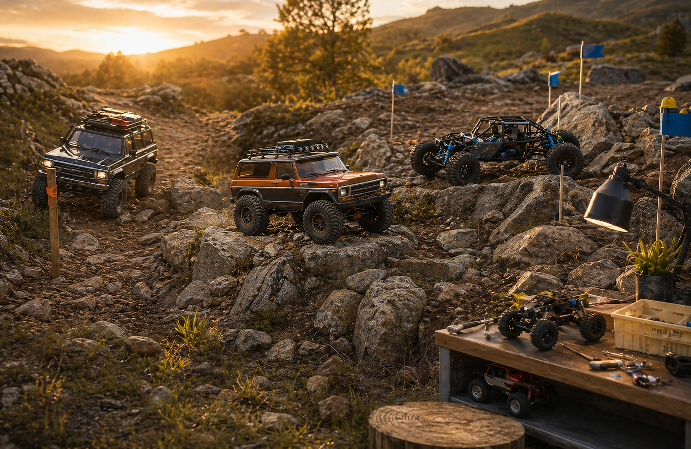 Photorealistic Crawlers Bot editorial hero image for How To Choose Your First Rc Crawler Goal, styled as a premium RC crawler field-guide scene.