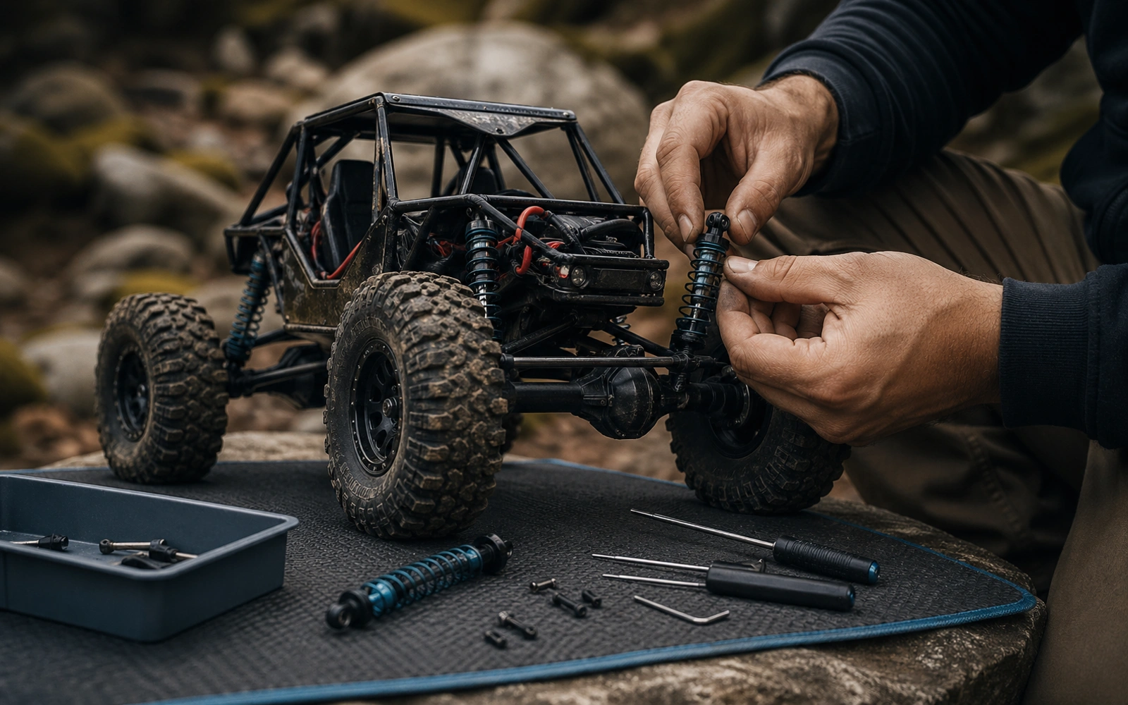 Photorealistic RC crawler guide image for Building For An Event Too Late, with premium field-guide styling and no readable embedded text.
