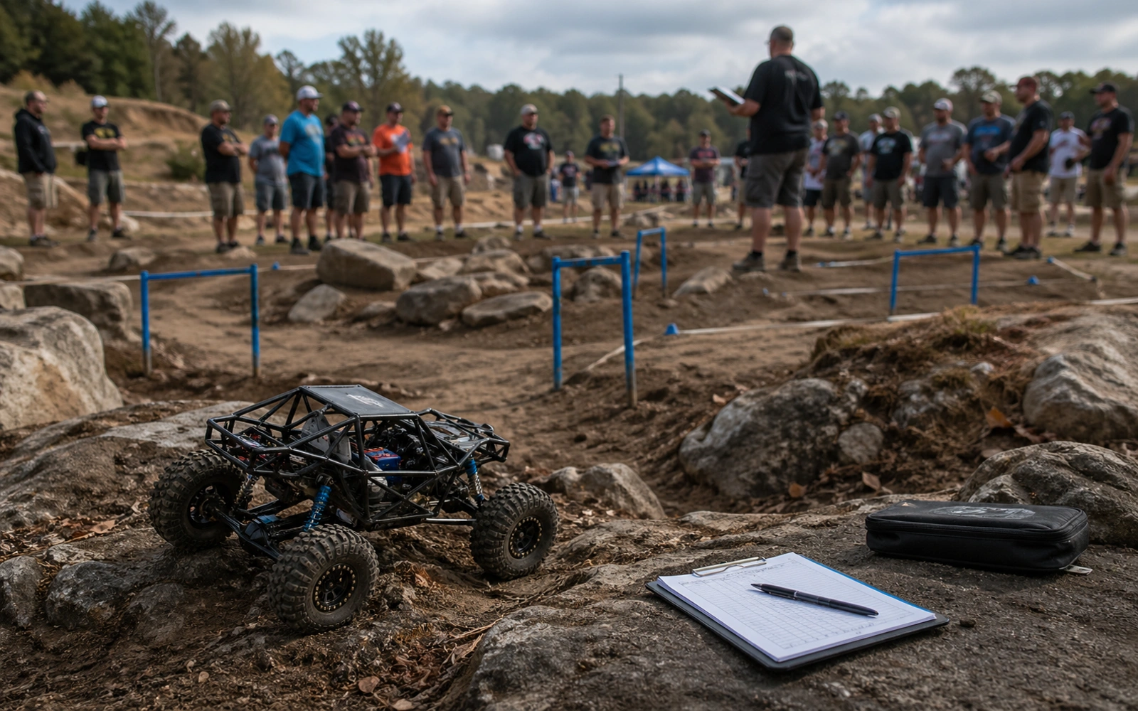 Photorealistic RC crawler guide image for Tech Inspection, with premium field-guide styling and no readable embedded text.