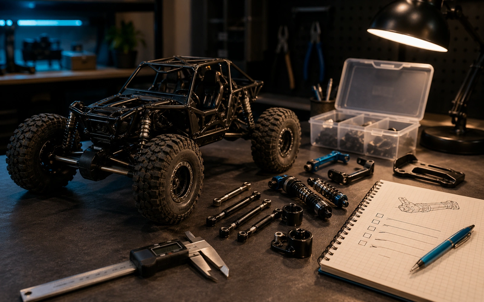 Photorealistic RC crawler guide image for At The Driver Meeting, with premium field-guide styling and no readable embedded text.