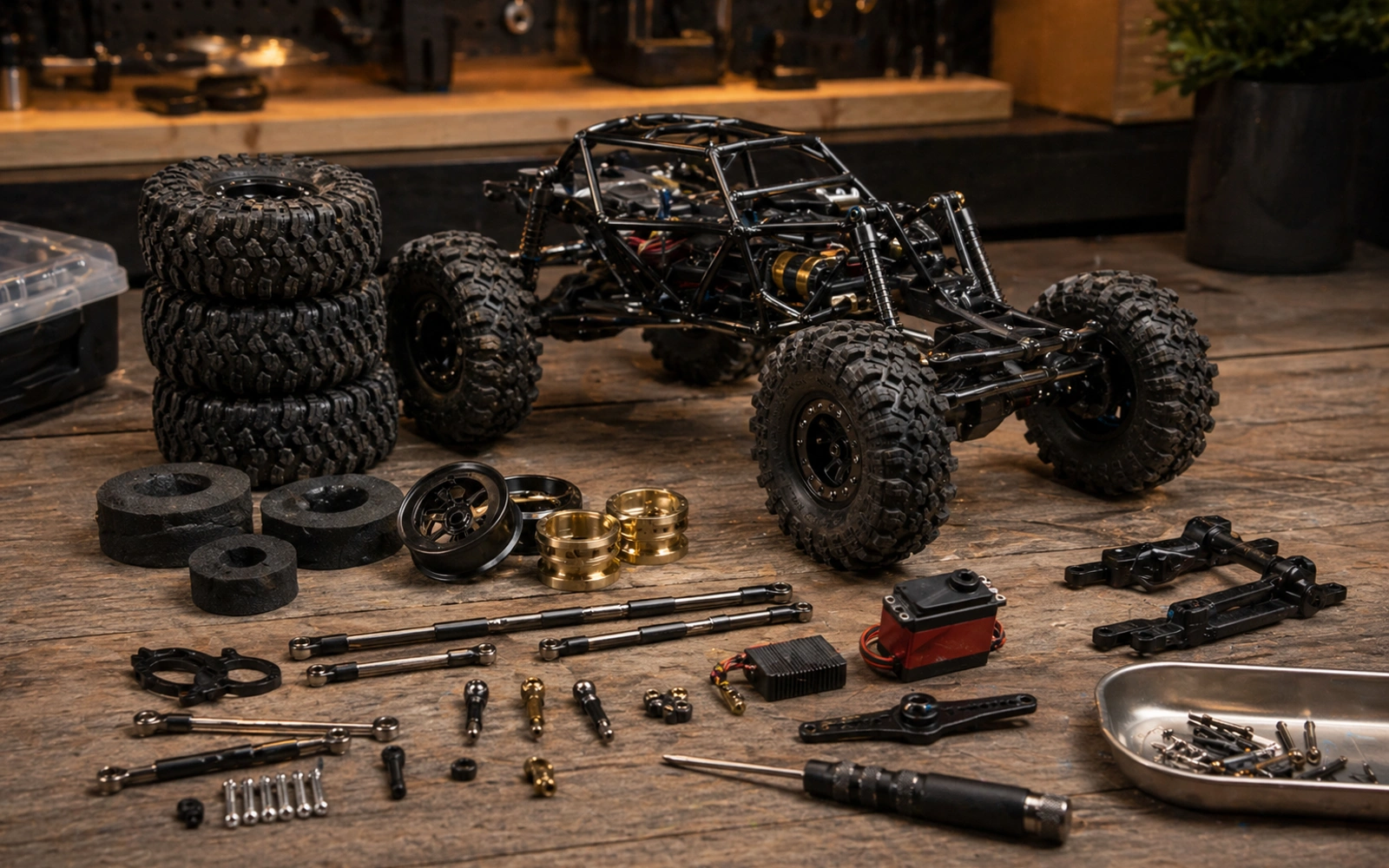 Photorealistic RC crawler guide image for Protection Spares And Restraint, with premium field-guide styling and no readable embedded text.