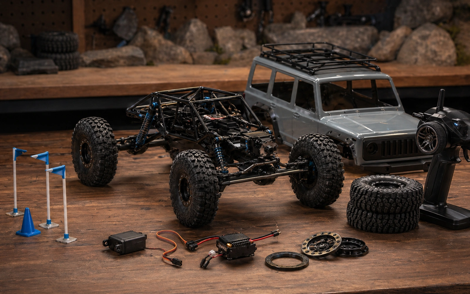 Photorealistic RC crawler guide image for Upgrade By Symptom, with premium field-guide styling and no readable embedded text.
