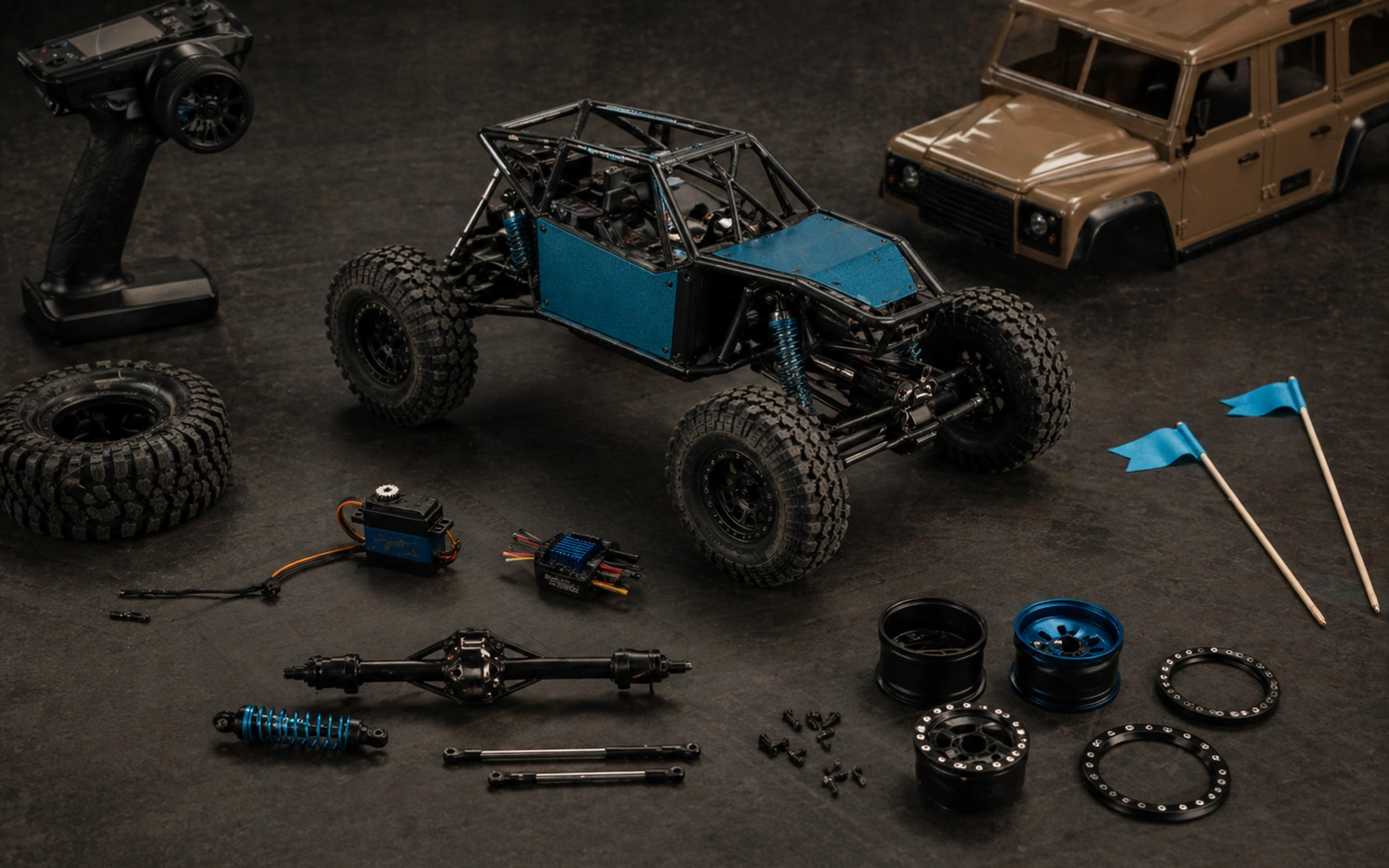 Photorealistic RC crawler guide image for Know The Basic Anatomy, with premium field-guide styling and no readable embedded text.