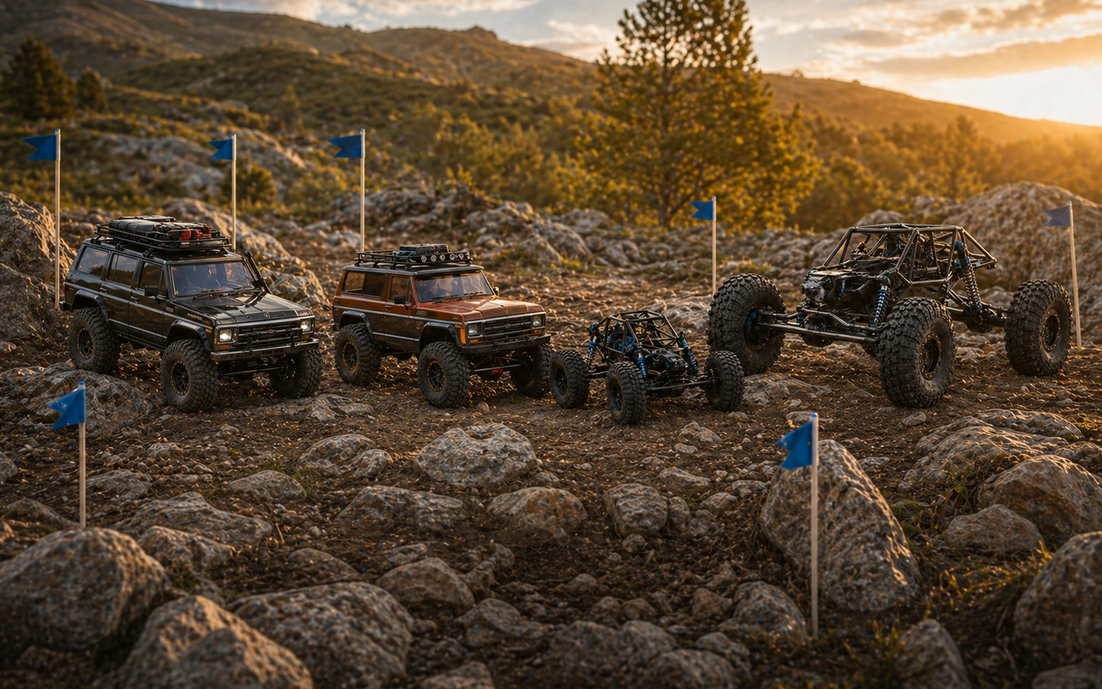 Photorealistic RC crawler guide image for Trail Manners, with premium field-guide styling and no readable embedded text.
