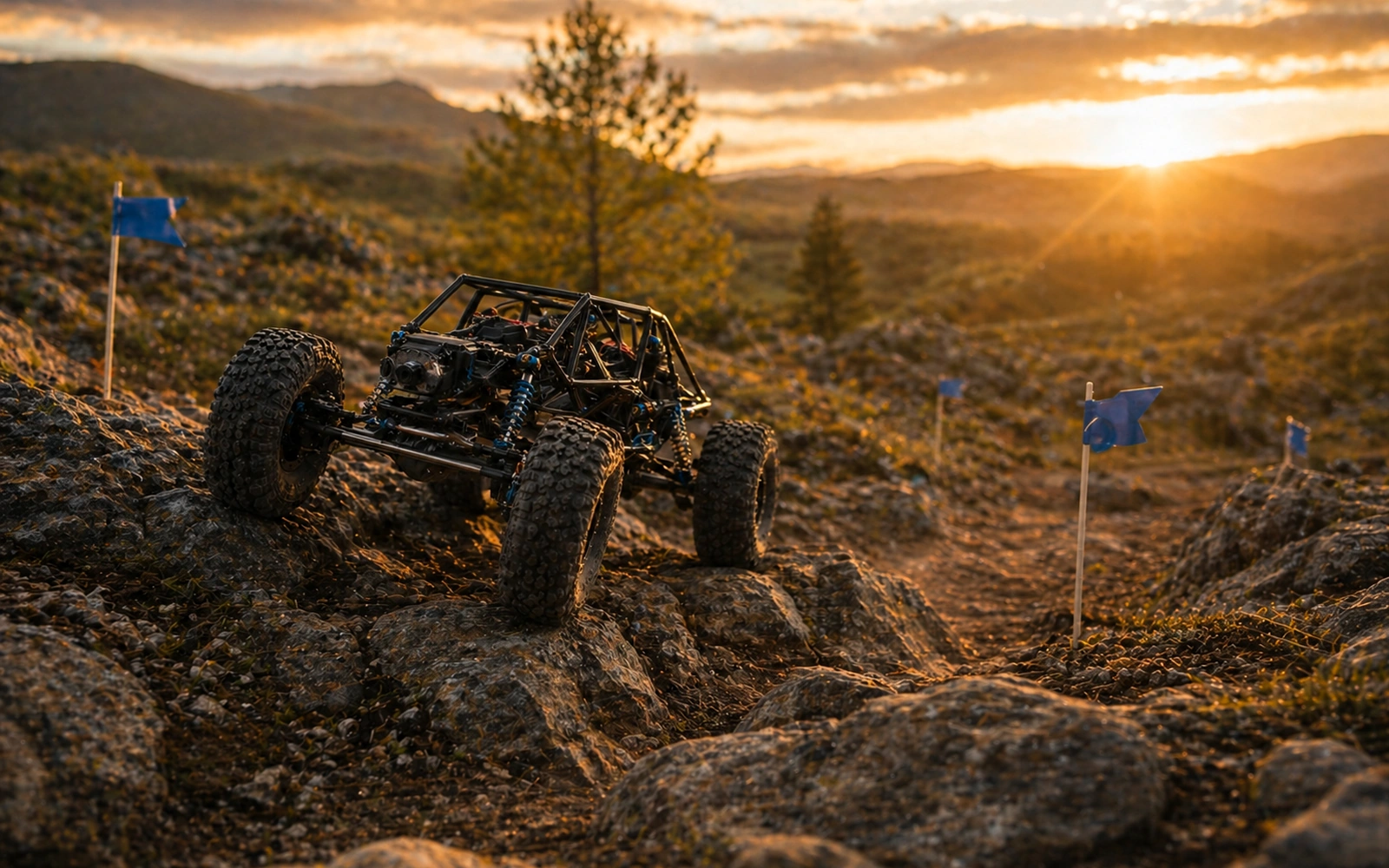 Photorealistic RC crawler guide image for Trail Crawling, with premium field-guide styling and no readable embedded text.
