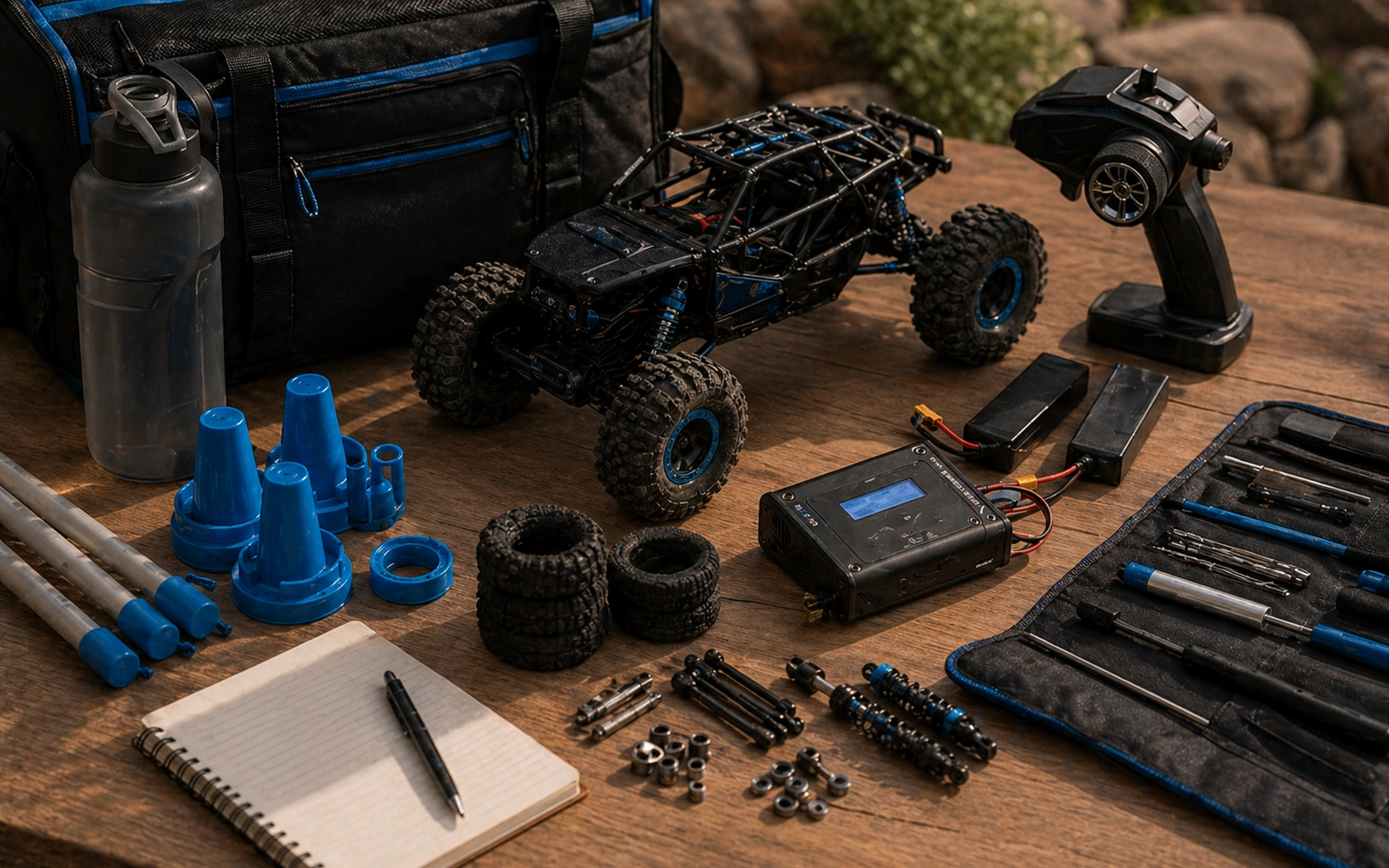 Photorealistic RC crawler guide image for Common Platform Examples, with premium field-guide styling and no readable embedded text.
