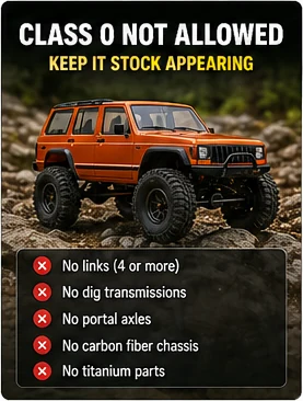 Photorealistic RC crawler guide image for Class 0 And Class 1 Orientation, with premium field-guide styling and no readable embedded text.