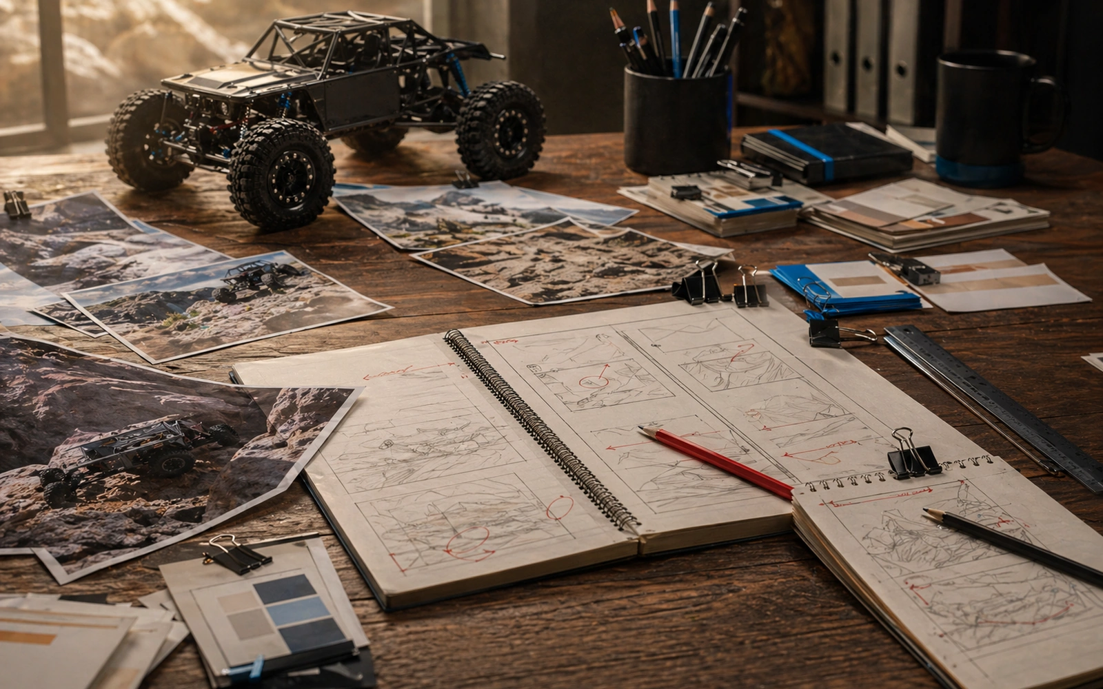 Photorealistic RC crawler guide image for Source Used, with premium field-guide styling and no readable embedded text.
