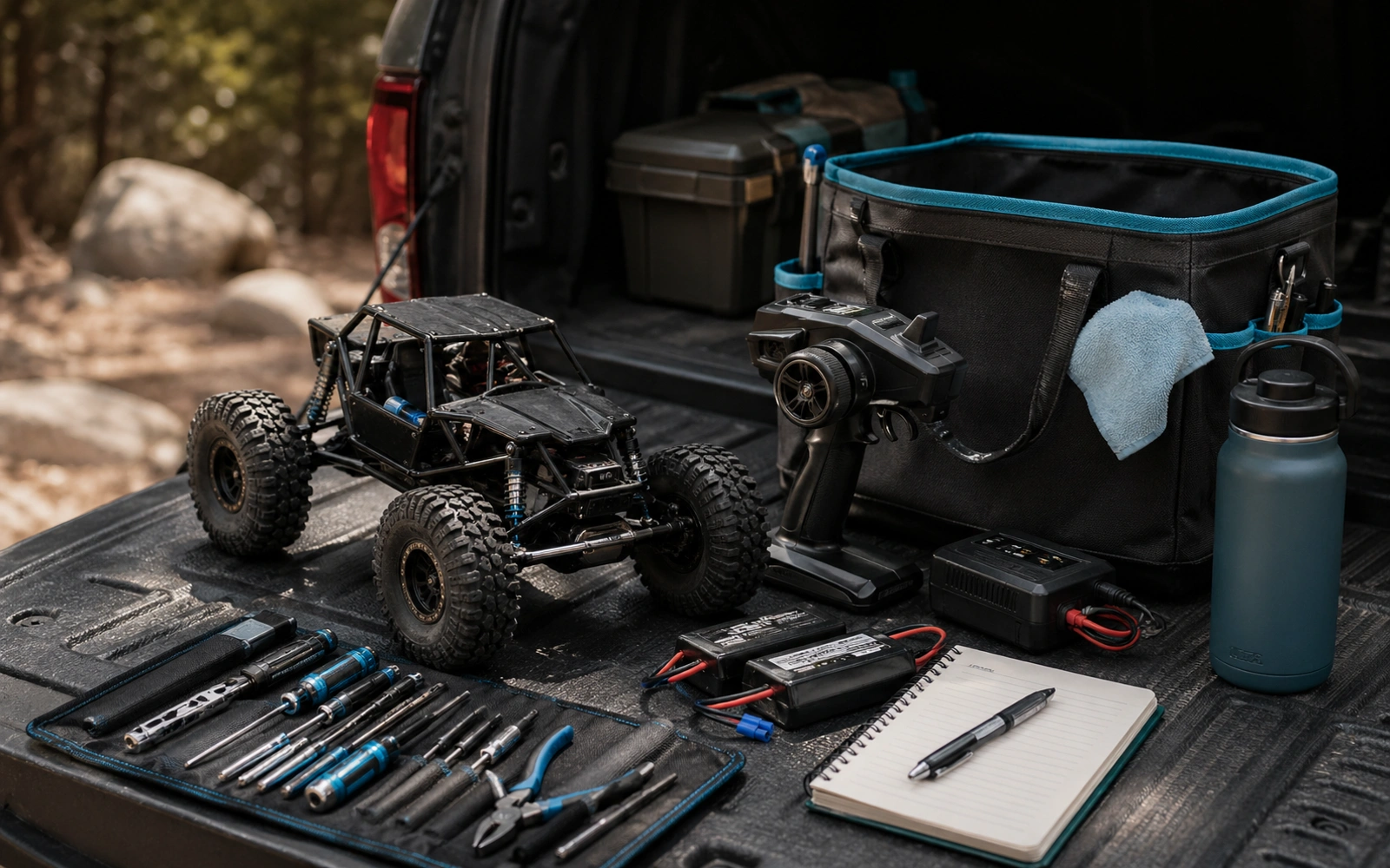 Photorealistic RC crawler guide image for Body Choice Shapes The Build, with premium field-guide styling and no readable embedded text.