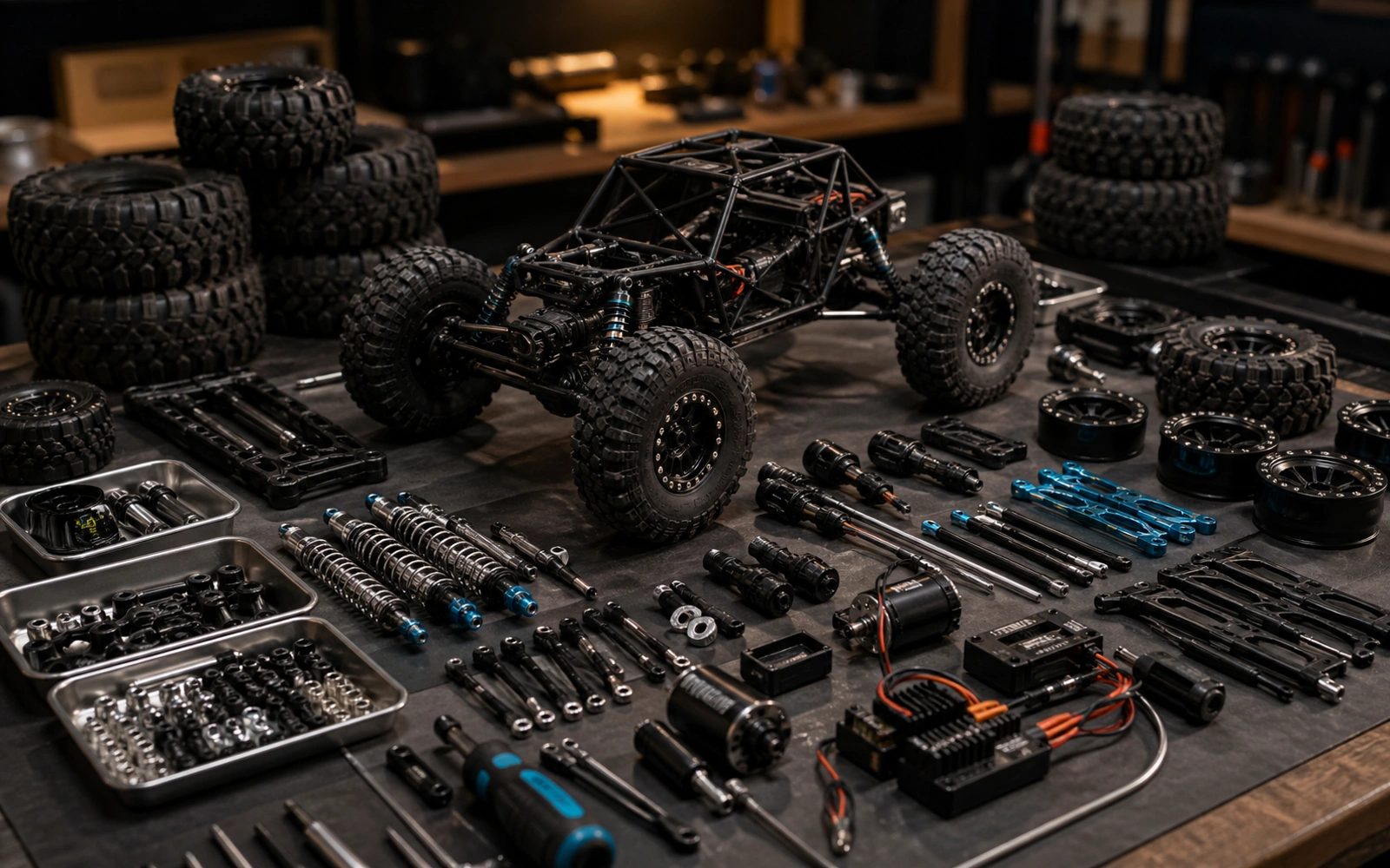 Photorealistic RC crawler guide image for Read The Terrain, with premium field-guide styling and no readable embedded text.