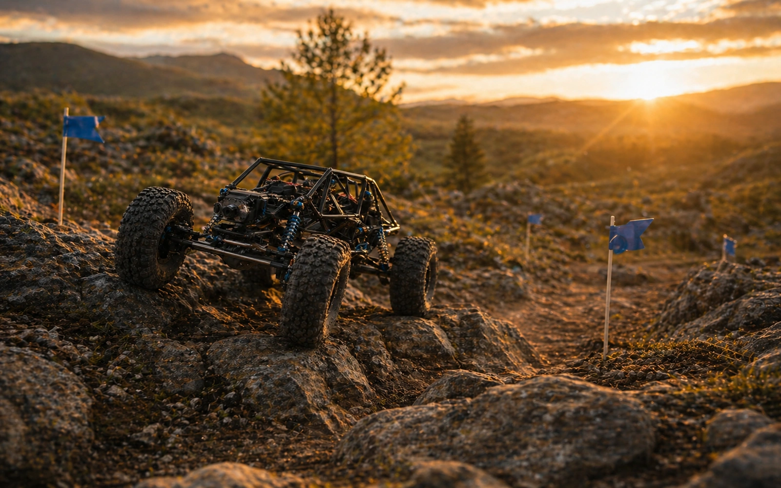 Photorealistic RC crawler guide image for Performance Scale Orientation, with premium field-guide styling and no readable embedded text.
